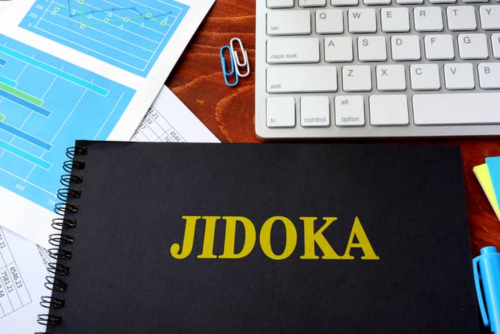 Book with title jidoka. Quality in the production process concept.