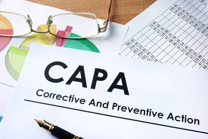 CAPA Corrective and Preventive action plans document showing data